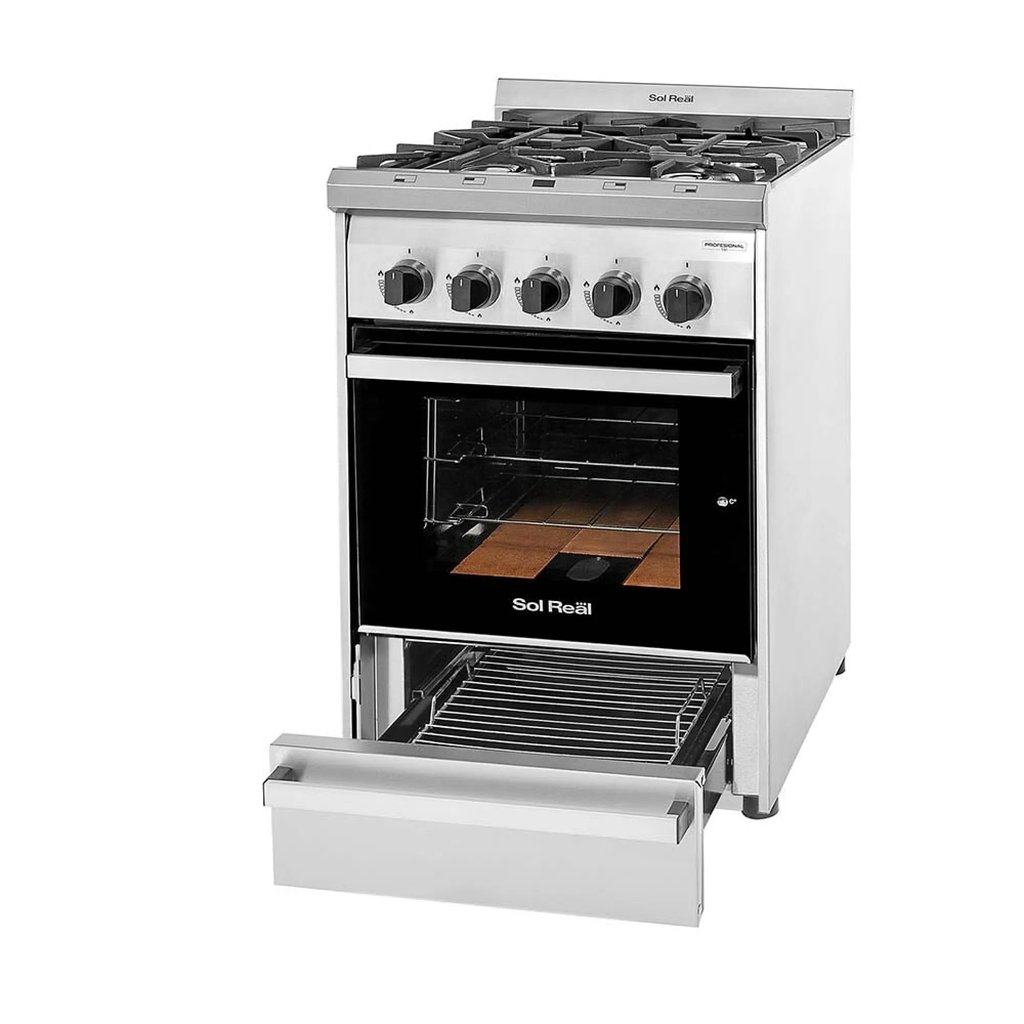 Cocina Profesional Multi Gas 55 cm Puerta Vidrio y Parrilla Sol Real