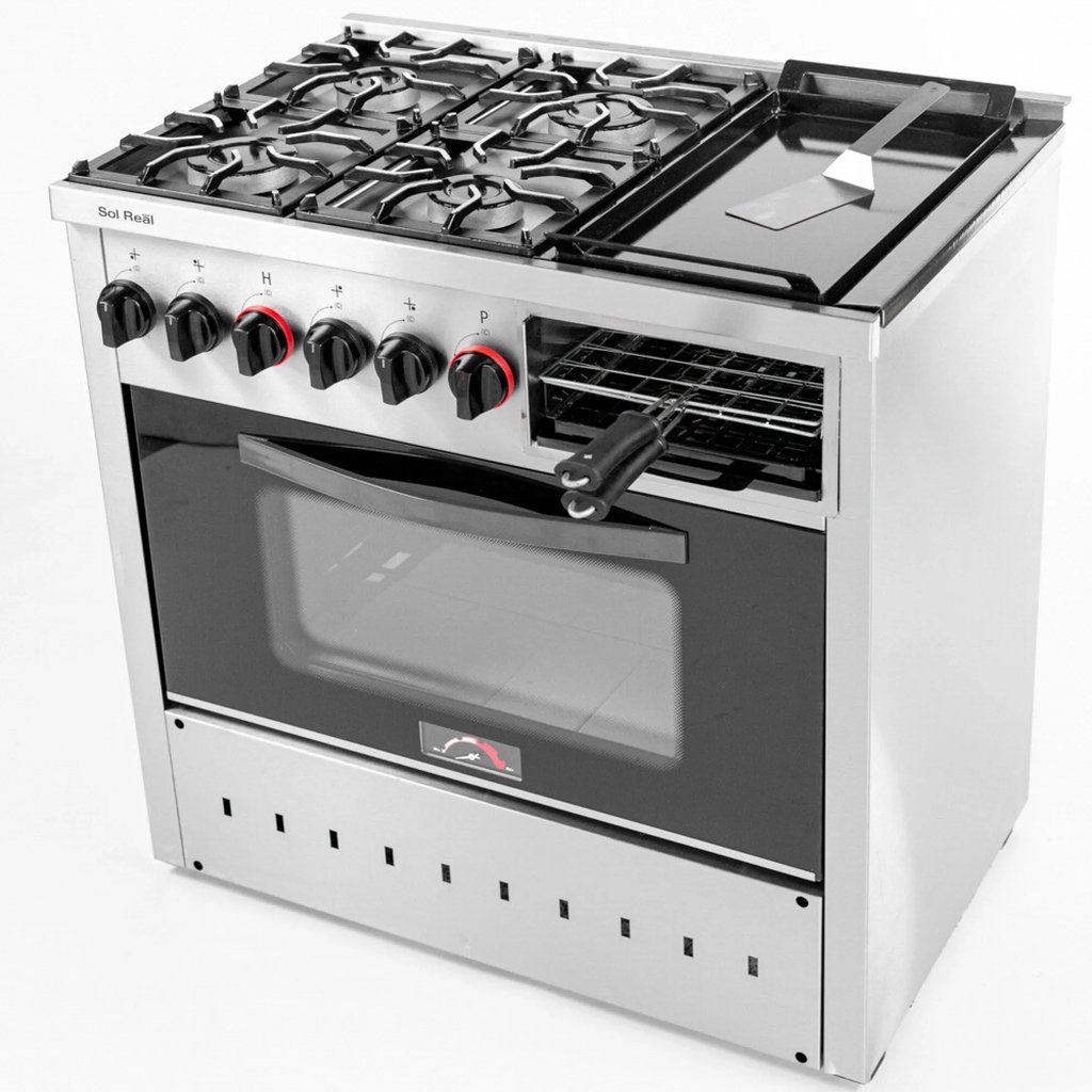 [COC-MULTI-4H-CARL] Cocina Multifunción 4 Hornallas con Carlitero Plancha y Parrilla Sin Humo Sol Real