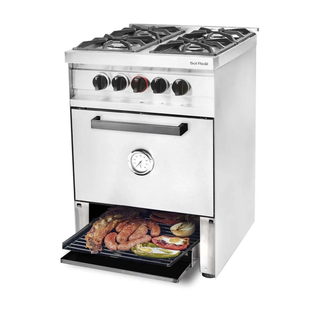 [COC-MINI-4H-AC-GR] Cocina Mini 4 Hornallas Puerta Acero y Parrilla Sol Real