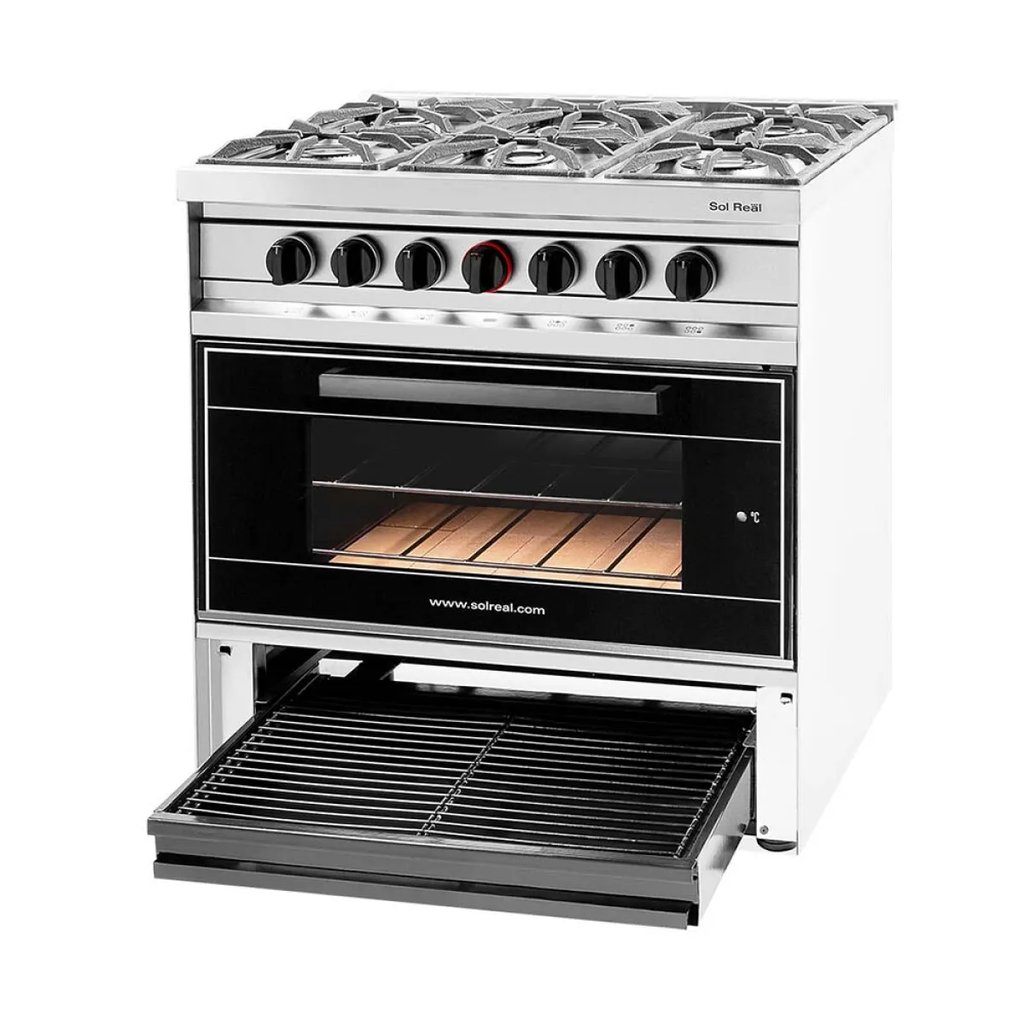[COC-MINI-6H-VID-GR] Cocina Mini 6 Hornallas Puerta de Vidrio y Parrilla Sol Real