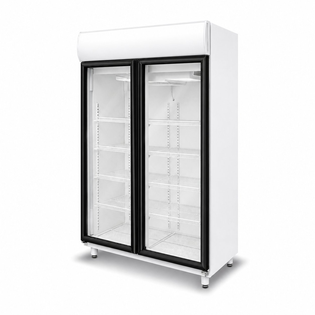 [HEL-EXH-VER-M-T] Heladera Exhibidora Vertical MT 2 Puertas Blanca con Puertas Negras Martínez Frío